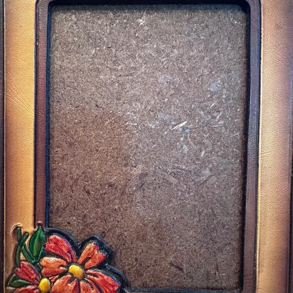Wallace Berrie Cork Frame 5x7 Brown Tooled Floral 1978 Made in Taiwan Vintage
